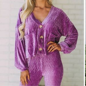 NWT purple velvet button up cardigan